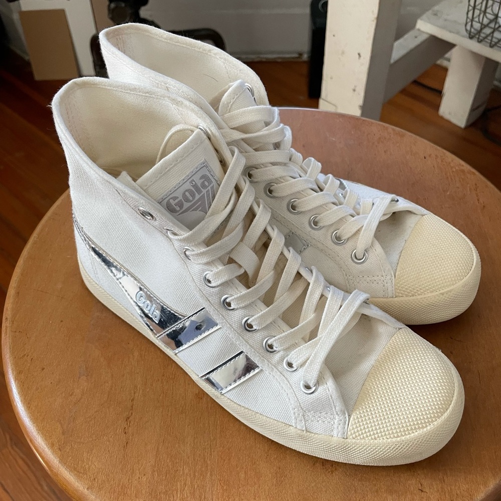 Gola White High-Top Sneakers with Silver Stripe